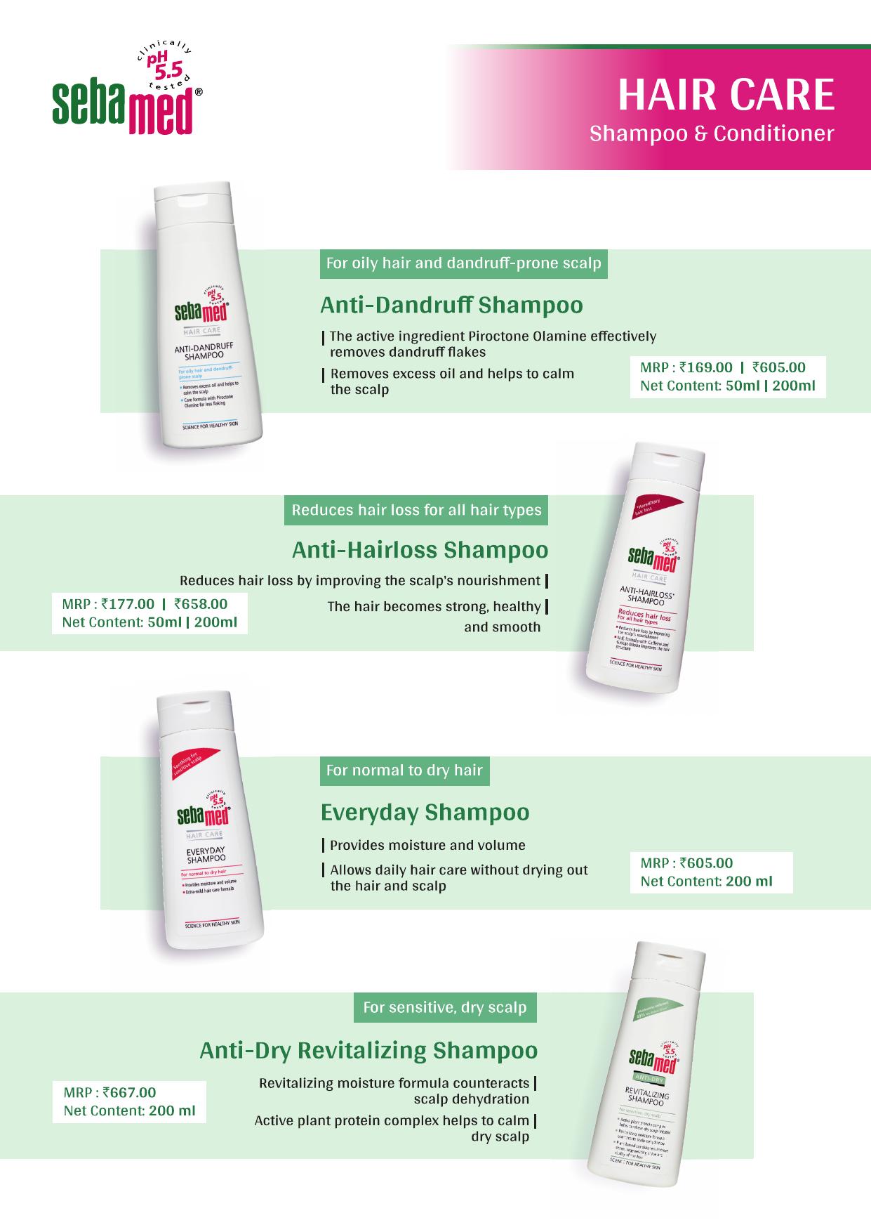 Sebamed hair care range — shampoos and conditioner